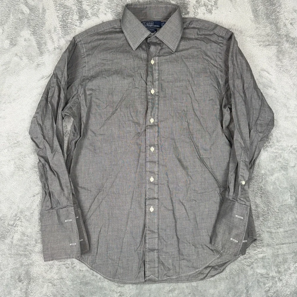 Polo Ralph‎ Lauren Shirt Mens Med 15.5 32 French Cuff Curham Black White Custom